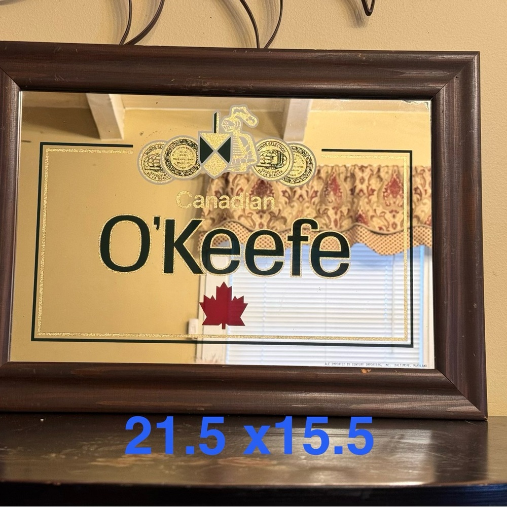 Vintage O’Keefe Canadian Beer Wall Mirror with Brown Frame…Breweriana